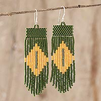 Beaded waterfall earrings, 'Chameleon Charm' - Green and Yellow Beaded Waterfall Earrings