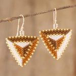 Beaded dangle earrings, 'Triangulation in Spice' - Beaded Triangular Dangle Earrings
