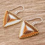 Beaded dangle earrings, 'Triangulation in Spice' - Beaded Triangular Dangle Earrings