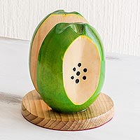 Wood napkin holder, 'Tart Green Apple' - Hand Crafted Green Apple Napkin Holder