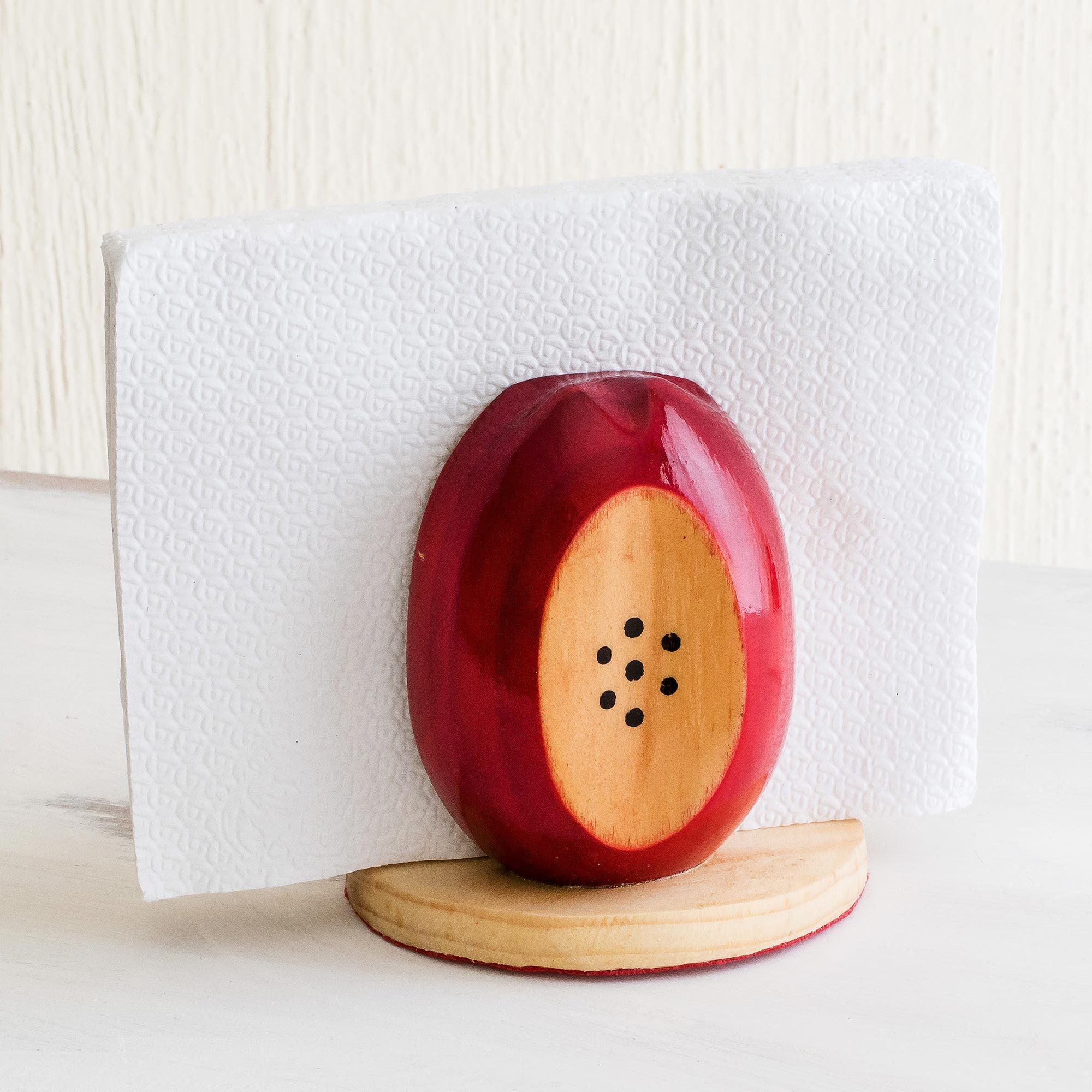 UNICEF Market Hand Carved and Painted Apple Napkin Holder Sweet Red
