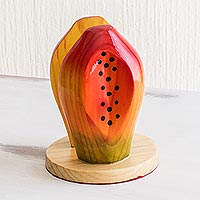 Serviettenhalter aus Holz, „Luscious Papaya“ – Papaya-Serviettenhalter aus geschnitztem Holz