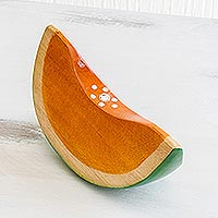 Wood sculpture, 'Melon Slice' - Guatemalan Cypress Wood Melon Slice Sculpture