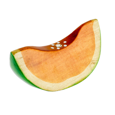 Wood sculpture, 'Melon Slice' - Guatemalan Cypress Wood Melon Slice Sculpture