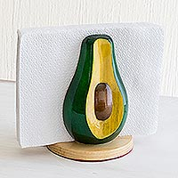 Wood napkin holder, 'Aguacate' - Guatemalan Pine Wood Avocado Napkin Holder
