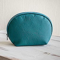 Leather cosmetics case, 'Luxe Life in Teal'