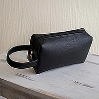 Leather toiletry case, 'Man of the World in Black'