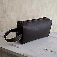 Leather toiletry case, 'Man of the World in Coffee' - Dark Brown Leather Men's Toiletry Case