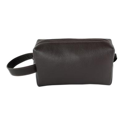 Leather toiletry case, 'Man of the World in Coffee' - Dark Brown Leather Men's Toiletry Case