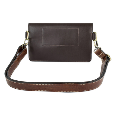 Leather shoulder bag, 'Practical Chic' - Hand Crafted Brown Leather Bag from El Salvador