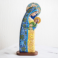 Virgin Mary and Jesus Wood Sculpture,'Love Eternal'