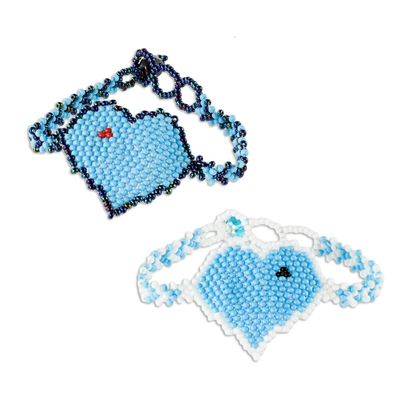 Sky Blue Beaded Pendant Friendship Bracelets (Pair)