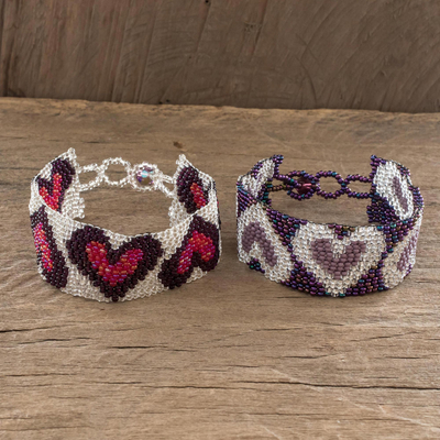 Beaded Purple Lavender HEART Bracelet VALENTINES DAY - Eye Catching Jewelry