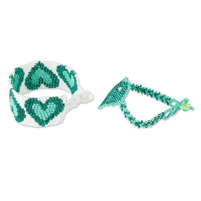 Perlenarmband-Freundschaftsarmbänder, (Paar) - Grüne Herz-Freundschaftsarmbänder aus Guatemala (Paar)