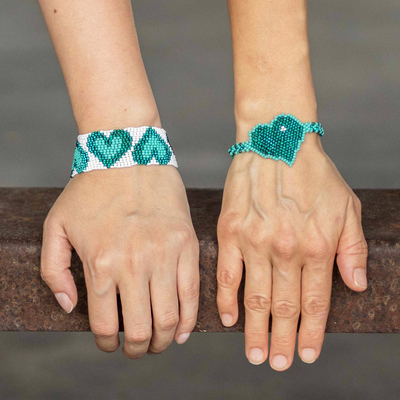 Perlenarmband-Freundschaftsarmbänder, (Paar) - Grüne Herz-Freundschaftsarmbänder aus Guatemala (Paar)