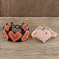 Featured review for Beaded wristband friendship bracelets, Hearts in Melon and Peach (pair)