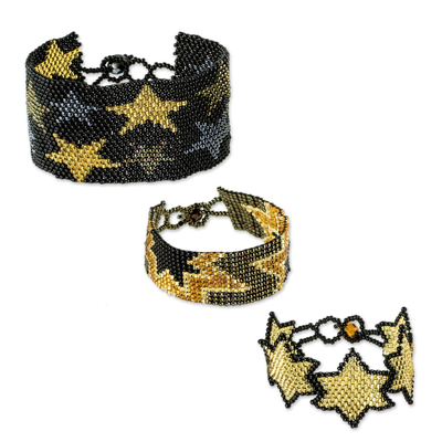 Perlenarmband-Freundschaftsarmbänder, (3er-Set) - Schwarz-goldene Perlen-Stern-Freundschaftsarmbänder (3er-Set)