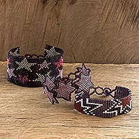 Beaded wristband friendship bracelets, 'Stars in Purple' (set of 3)