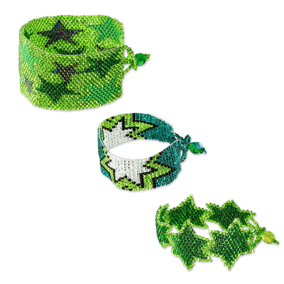 Perlenarmband-Freundschaftsarmbänder, (3er-Set) - 3 grüne Perlen-Freundschaftsarmbänder mit Sternmotiven