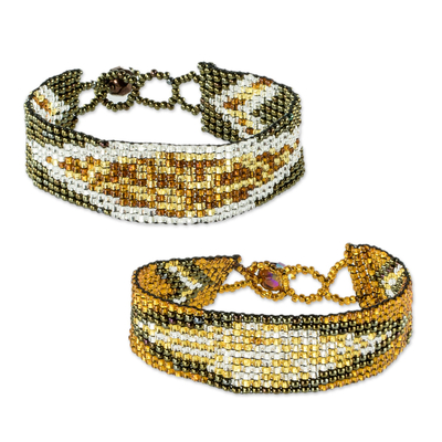Hand Beaded Gold Toned Friendship Bracelets (Pair)