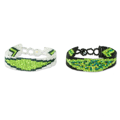 Lime Green Beaded Wristband Friendship Bracelets (Pair)