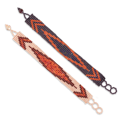 Perlenarmband-Freundschaftsarmbänder, 'Banner in Orange' (Paar) - Handgefertigte Perlen-Freundschaftsarmbänder aus Guatemala (Paar)
