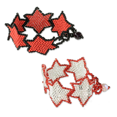 Perlenarmband-Freundschaftsarmbänder, (Paar) - Freundschaftsarmbänder aus roten Perlen mit Sternenmotiv (Paar)