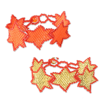 Beaded Star Shaped Friendship Bracelets in Orange (Pair)