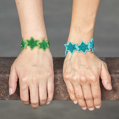 Perlenarmband-Freundschaftsarmbänder, (Paar) - Blaue und grüne Perlen-Freundschaftsarmbänder mit Sternenmotiv (Paar)