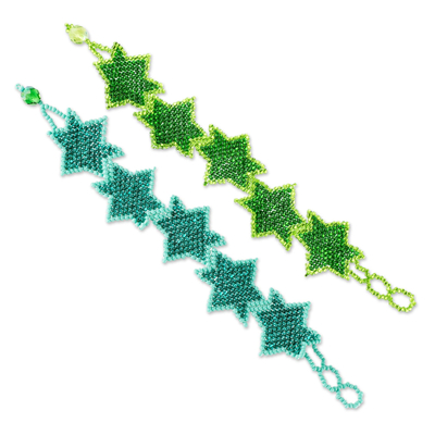 Perlenarmband-Freundschaftsarmbänder, (Paar) - Blaue und grüne Perlen-Freundschaftsarmbänder mit Sternenmotiv (Paar)