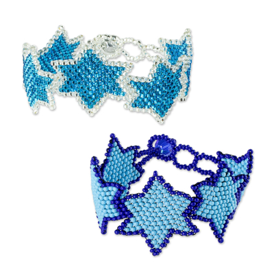 Perlenarmband-Freundschaftsarmbänder, (Paar) - Himmelblaue Freundschaftsarmbänder mit Sternmotiv (Paar)