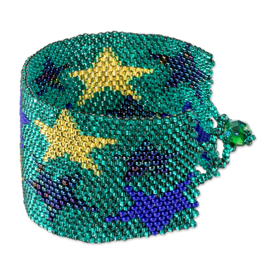 Perlenarmband - Blaugrünes Perlenarmband mit Sternmotiv