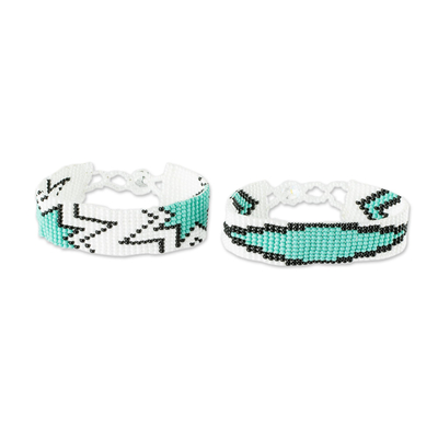 Turquoise and White Beaded Friendship Bracelets (Pair)