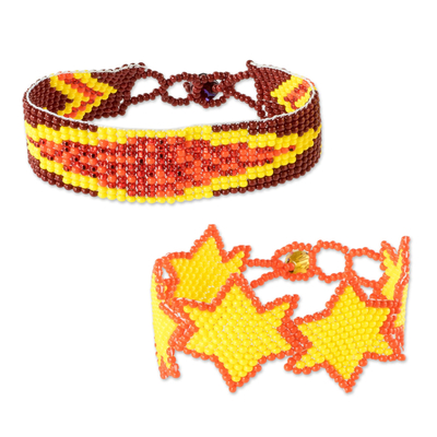 Yellow and Orange Beaded Friendship Bracelets (Pair)