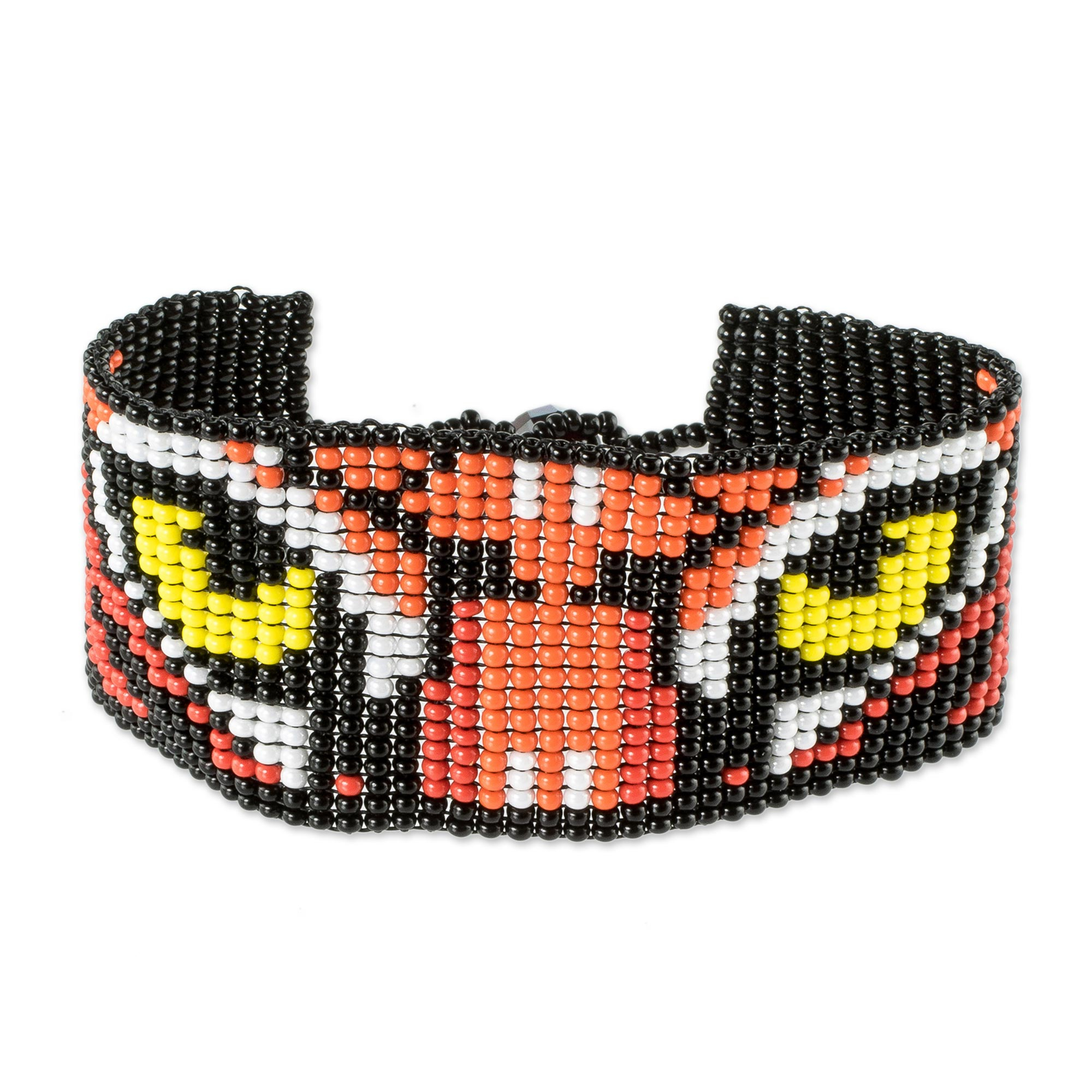 Tiger Motif Beaded Wristband Bracelet - Tiger Gaze | NOVICA