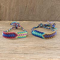 Macrame friendship bracelets, 'Atitlan Arrows' (pair) - Multicolored Nylon Cord Friendship Bracelets (Pair)