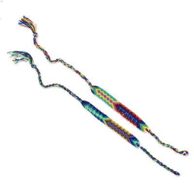 Macrame friendship bracelets, 'Atitlan Arrows' (pair) - Multicolored Nylon Cord Friendship Bracelets (Pair)