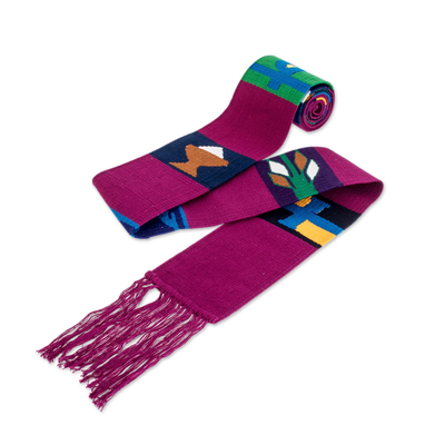 Cotton table runner, 'Solola Totem in Magenta' - Hand Crafted Magenta Table Runner