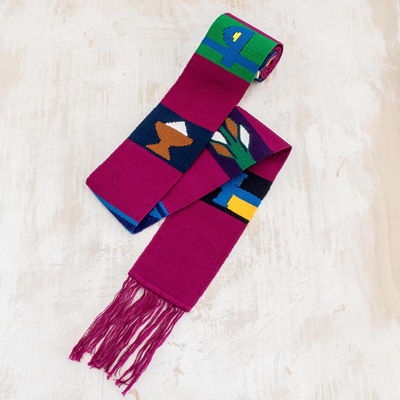 Cotton table runner, 'Solola Totem in Magenta' - Hand Crafted Magenta Table Runner