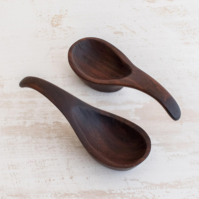 Wood tasting spoons, 'Delicious' (pair) - Hand Crafted Wood Tasting Spoons
