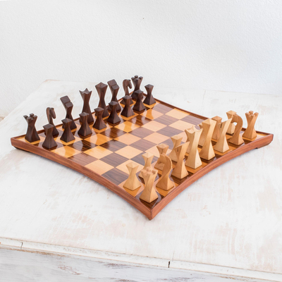 Schachspiel mit Holzeinlage - Modernes Schachspiel aus Holz