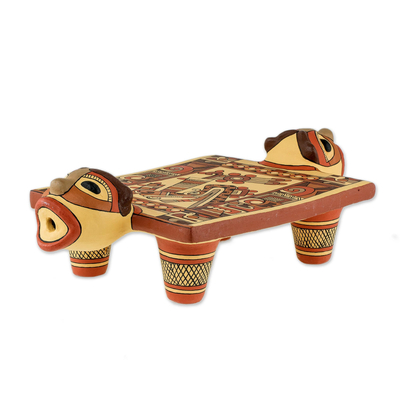 Keramik-Figur, 'Jaguar Metate' - Nicaragua Pre-Hispanic Stil keramischer Jaguar Schleifen Stein