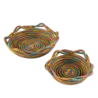 Pine needle baskets, 'Colorful Feast' (Pair) - Pair Of Pine Needle And Yarn Baskets From Nicaragua