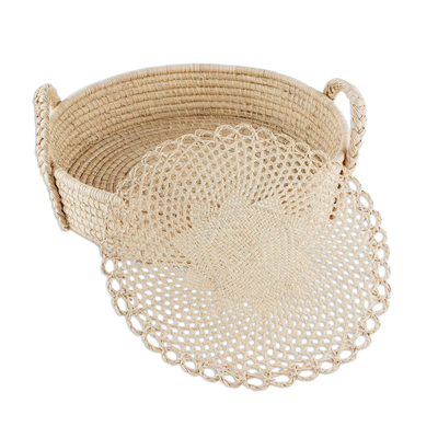 Natural fiber basket, 'Tradition in my Kitchen' - Hand Crafted Palm Fiber Basket or Tray
