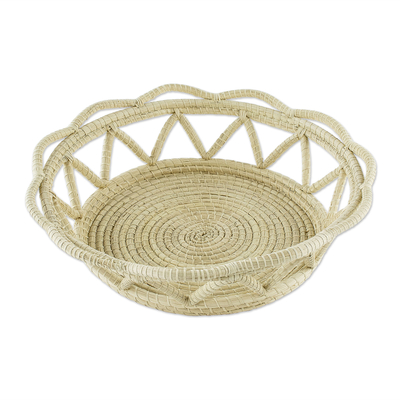 Natural fiber basket, 'Summer Sunflower' - Hand Woven Palm Fiber Basket
