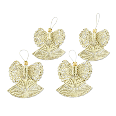 Natural fiber ornaments, 'Angels on Earth' (set of 4) - Hand Woven Palm Fiber Angel Ornaments (Set of 4)