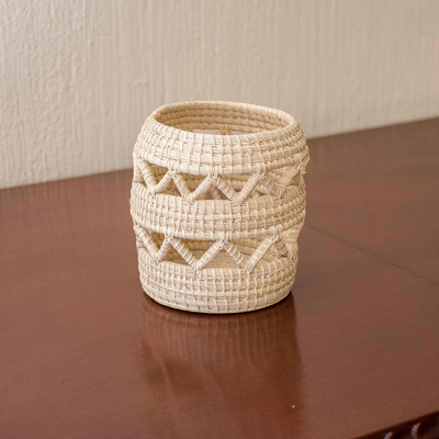 Natural fiber basket, 'Zigzag' - Small Hand Woven Basket