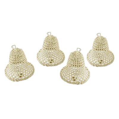 Natural fiber ornaments, 'Holiday Bells' (set of 4) - Handmade Natural Fiber Bell Ornaments (Set of 4)