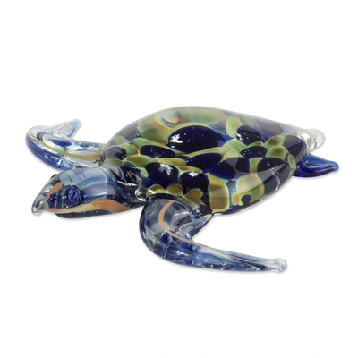 Art glass figurine, 'Loggerhead Turtle' - Handmade Art Glass Loggerhead Turtle Figurine