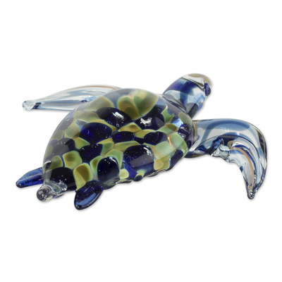 Art glass figurine, 'Loggerhead Turtle' - Handmade Art Glass Loggerhead Turtle Figurine
